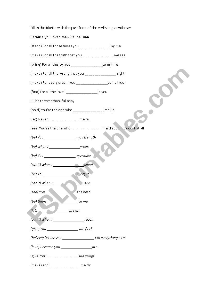 Because you loved me worksheet