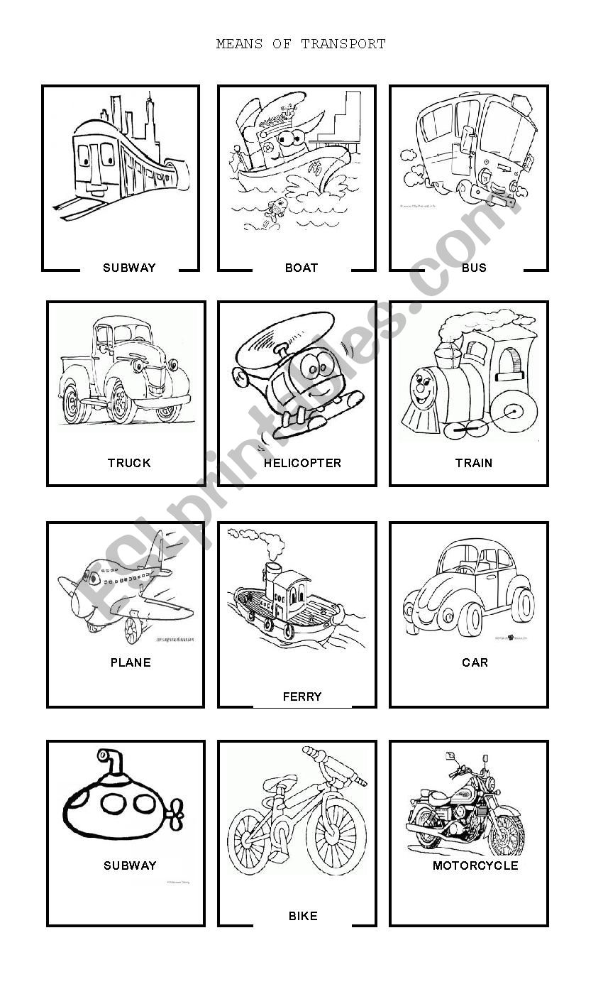 Means of Transport worksheet