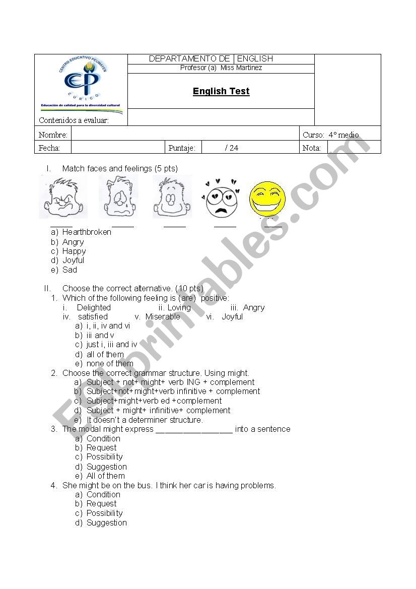 might and feelings worksheet