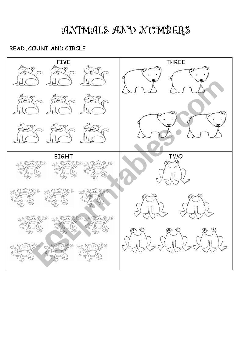 ANIMALS AND NUMERS worksheet