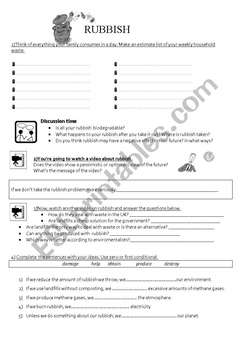 Rubbish worksheet