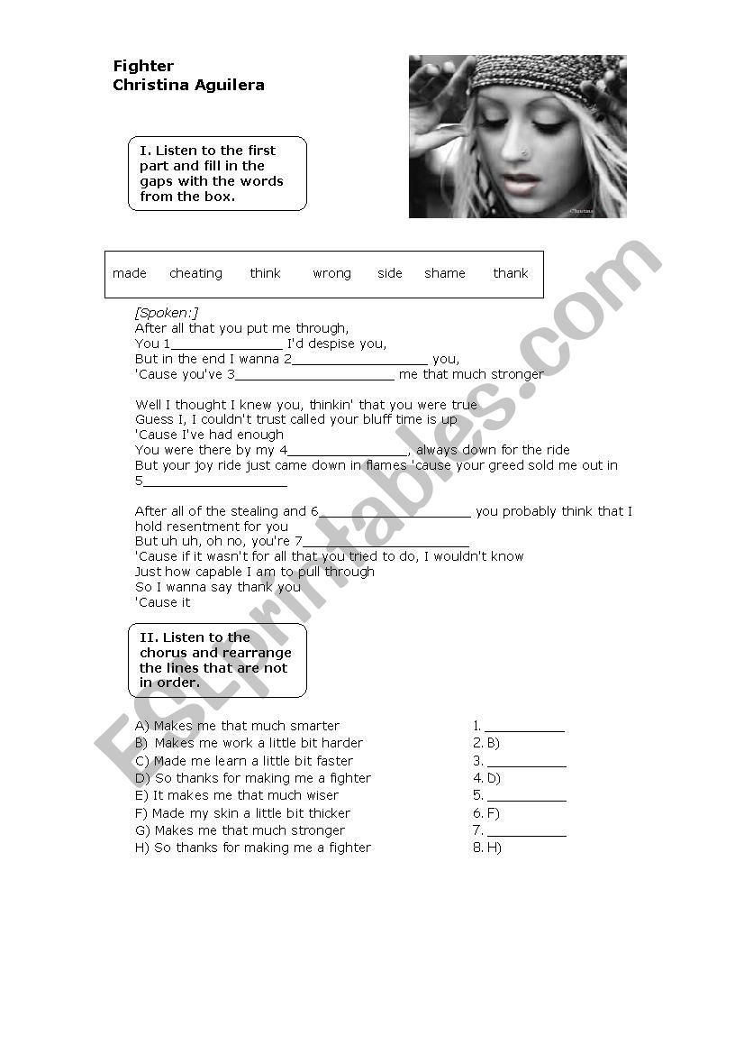 Christina Aguilera Fighter. Song to teach comparatives