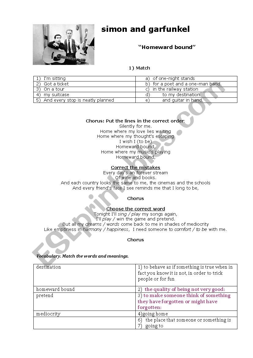 Homeward bound worksheet