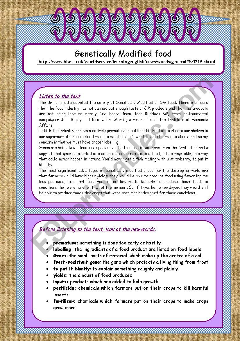 Genetically modified food worksheet