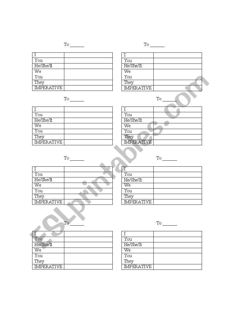 Verb chart with imperative worksheet