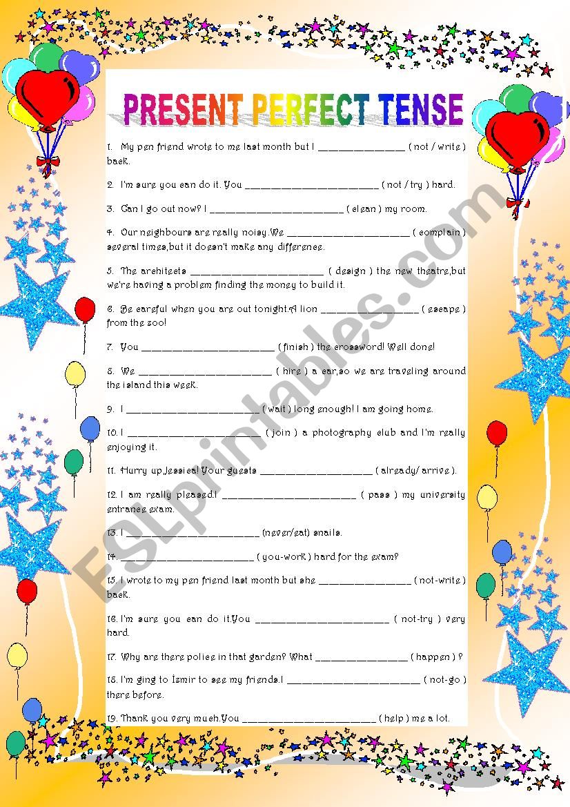 Present Perfect Tense worksheet