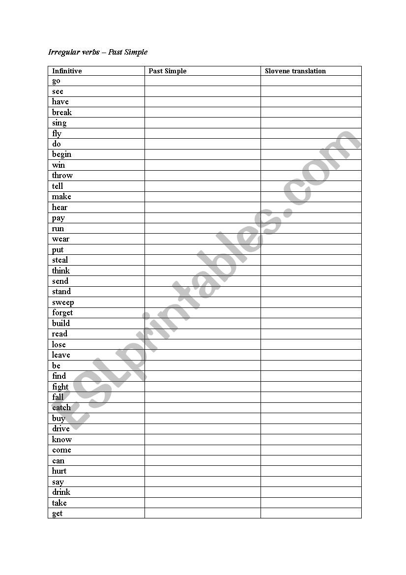 Irregular verbs - Past Simple worksheet