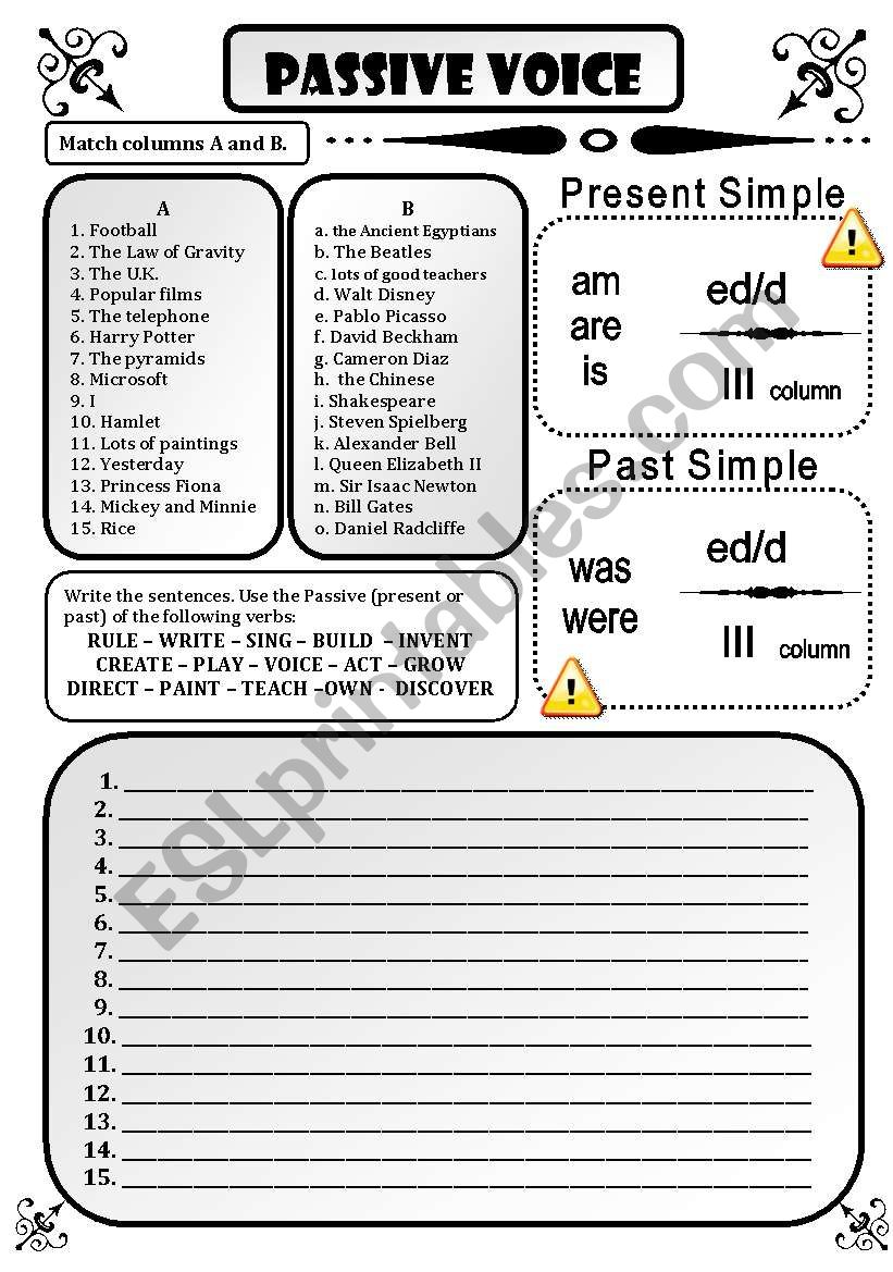 PASSIVE PRESENT AND PAST worksheet