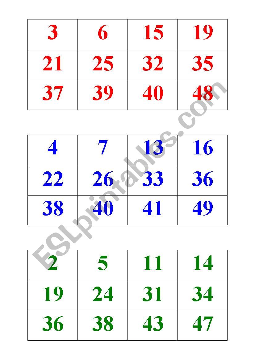 numbers bingo 1-50 worksheet