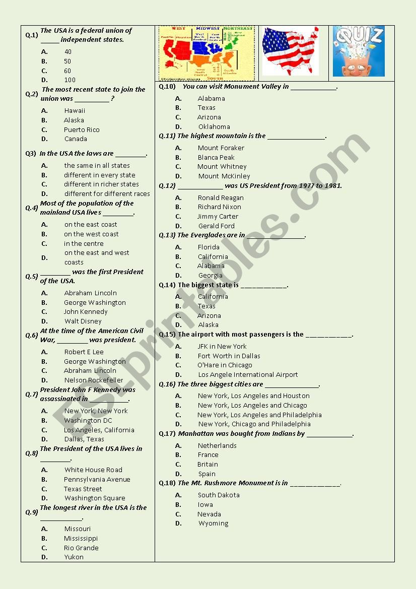 USA QUIZ worksheet