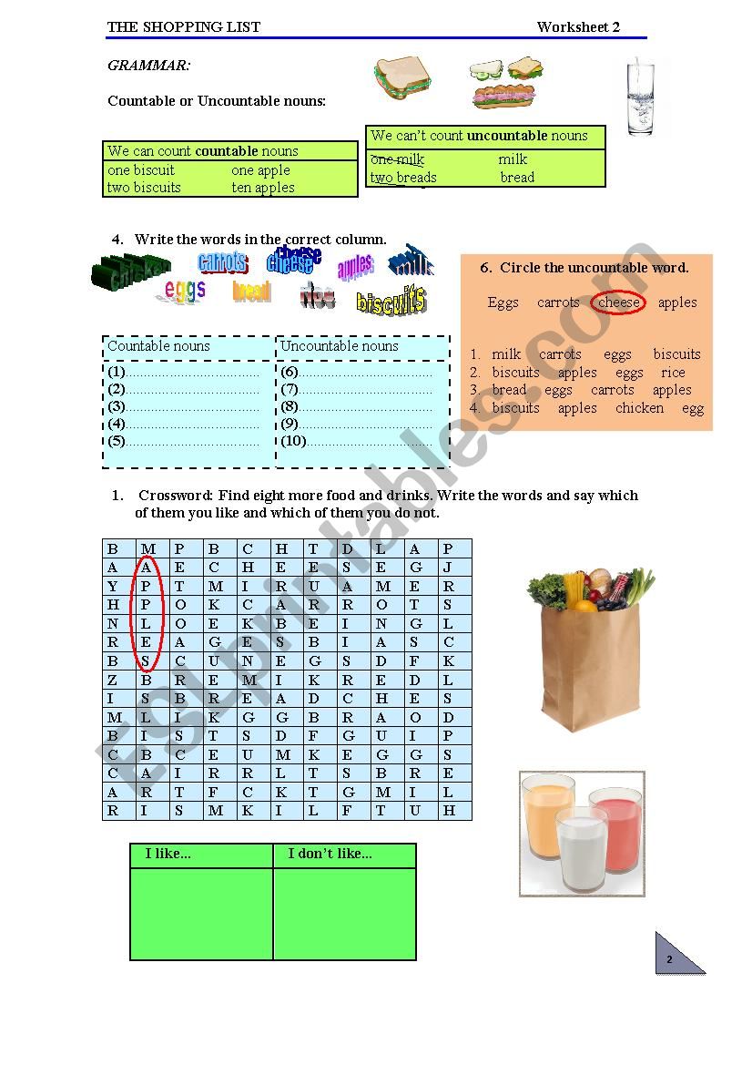 FOOD worksheet