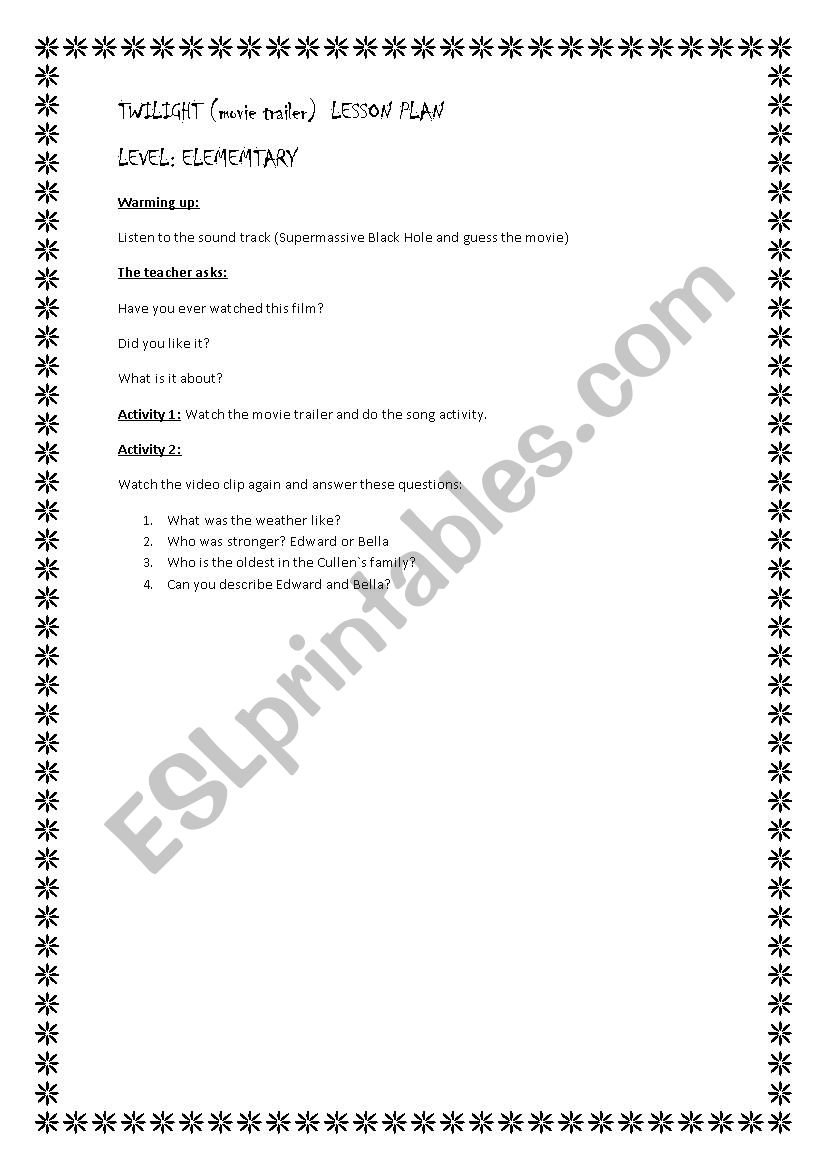 twilight lesson plan worksheet