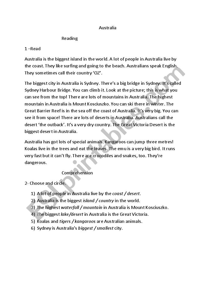 Australia - Animals worksheet