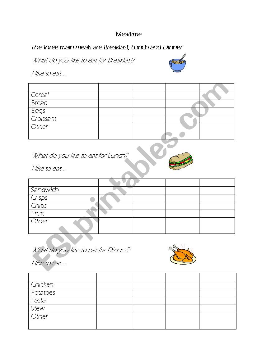 Mealtime Survey worksheet