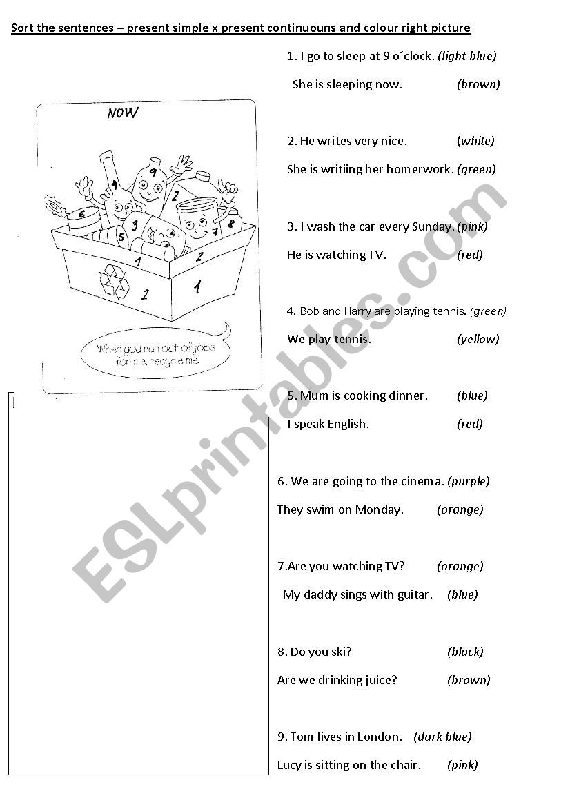 Sort and colour worksheet