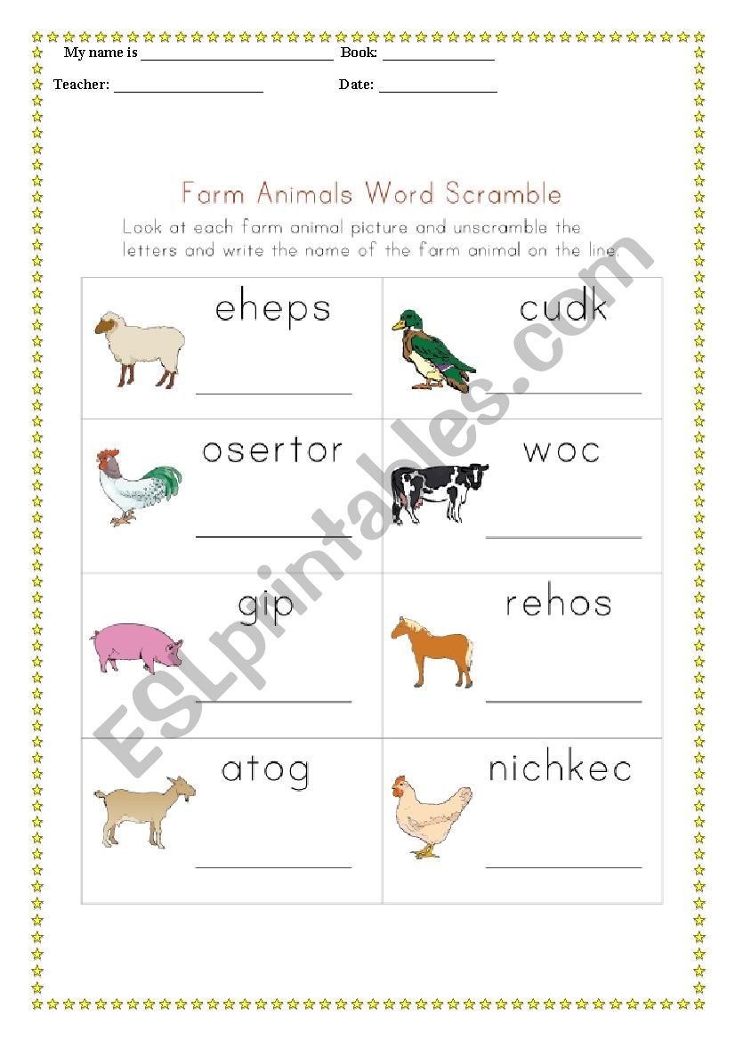 farm animals worksheet