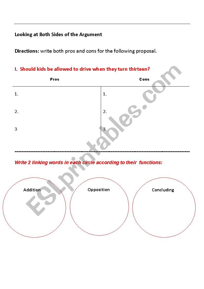 pros & cons  worksheet