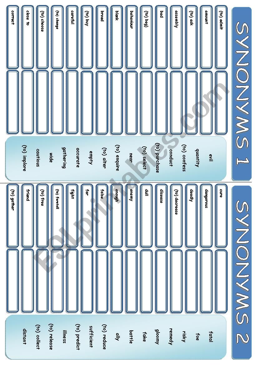 SYNONYMS 1-2 worksheet