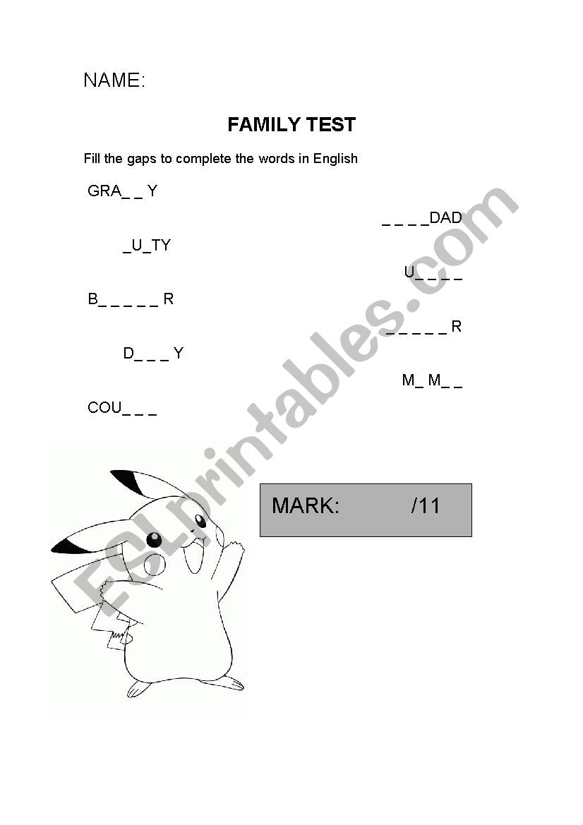 Family test worksheet