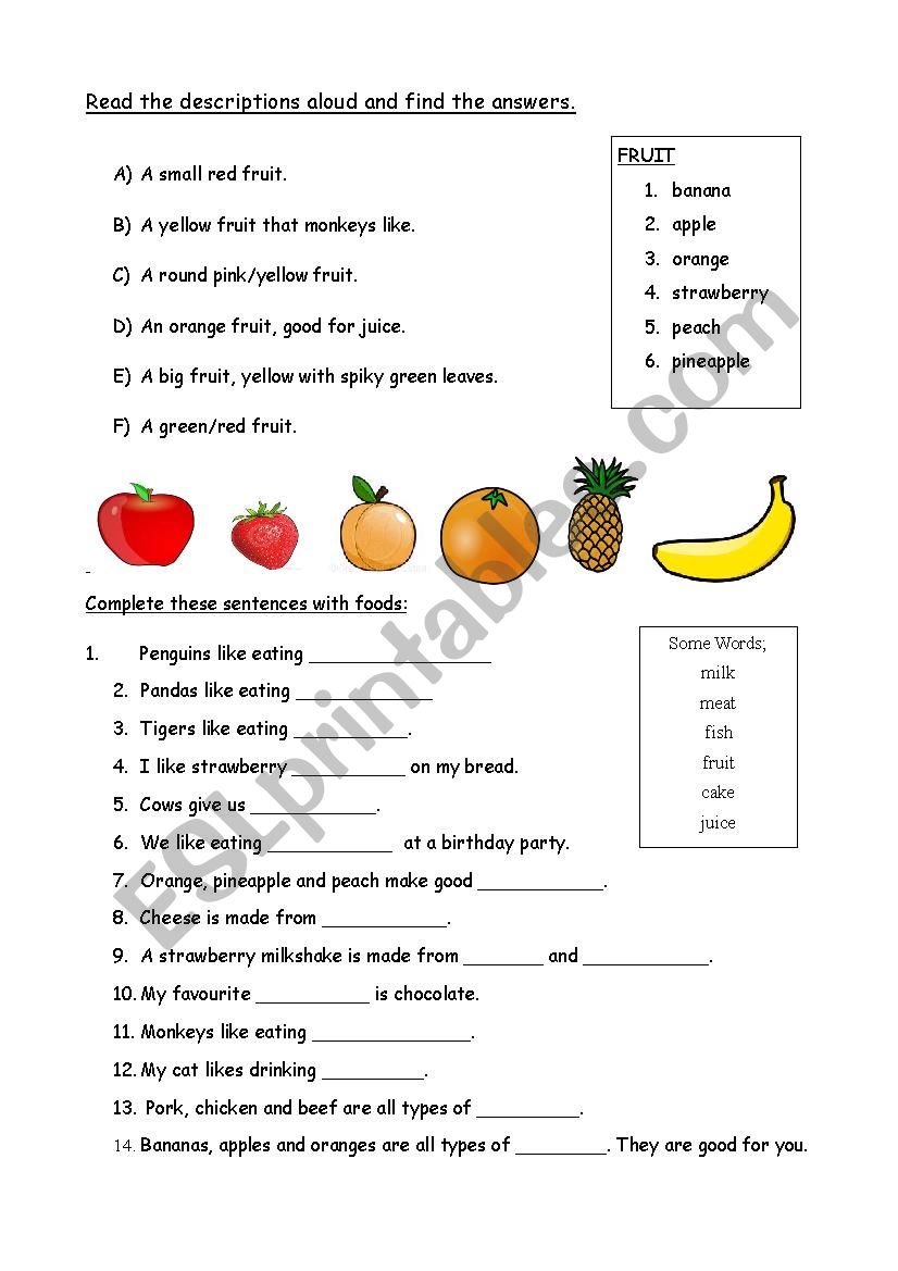 Describing Food worksheet