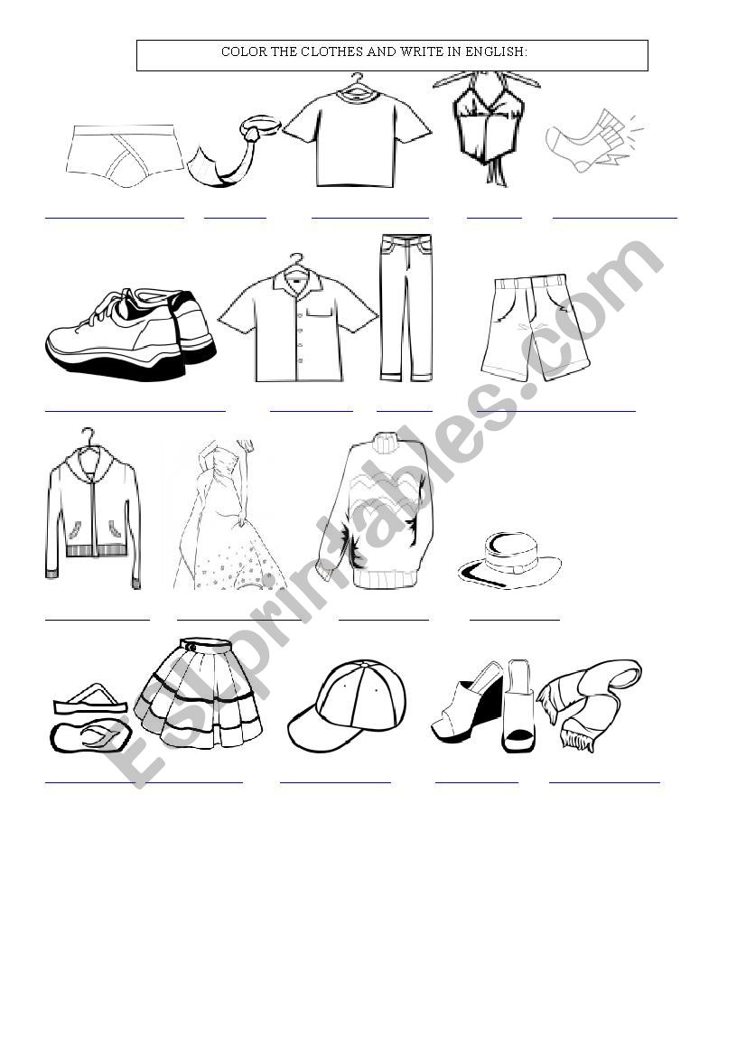 CLOTHES parts worksheet