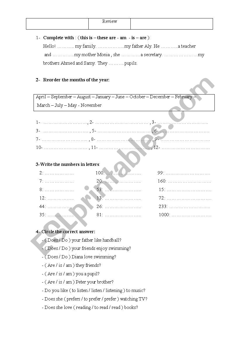 REVIEW worksheet