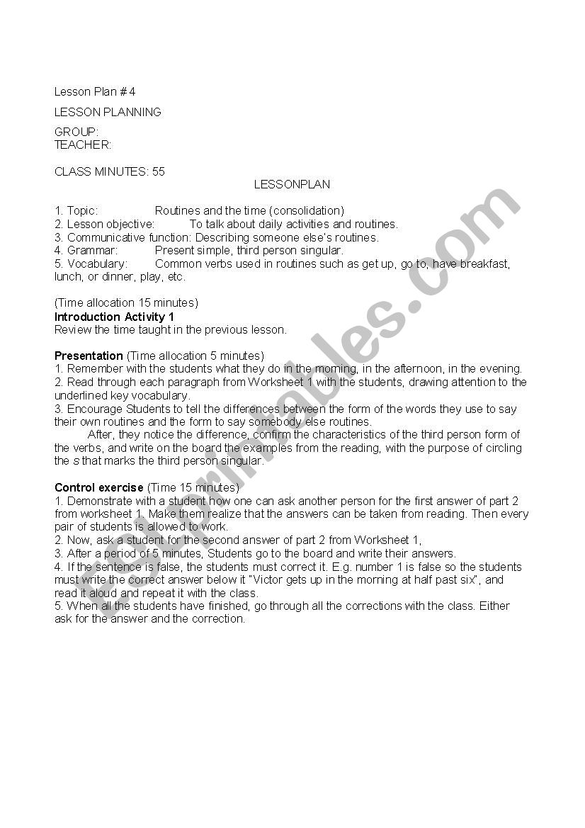 Lesson Plan Routines Consolidation Session