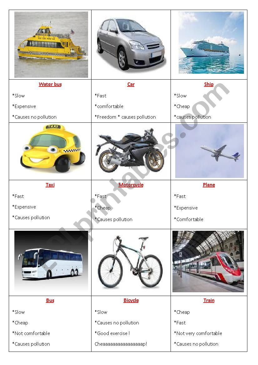 means of transport  worksheet