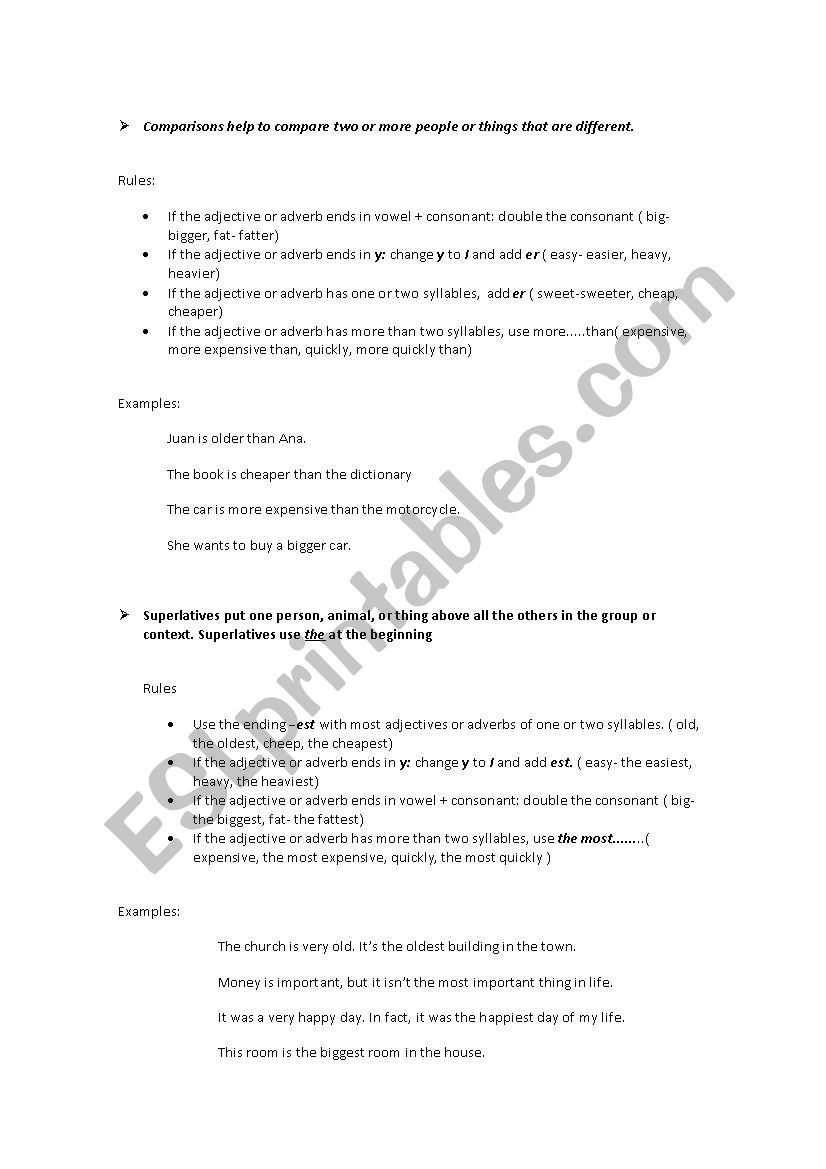 comparisons and superlatives summary