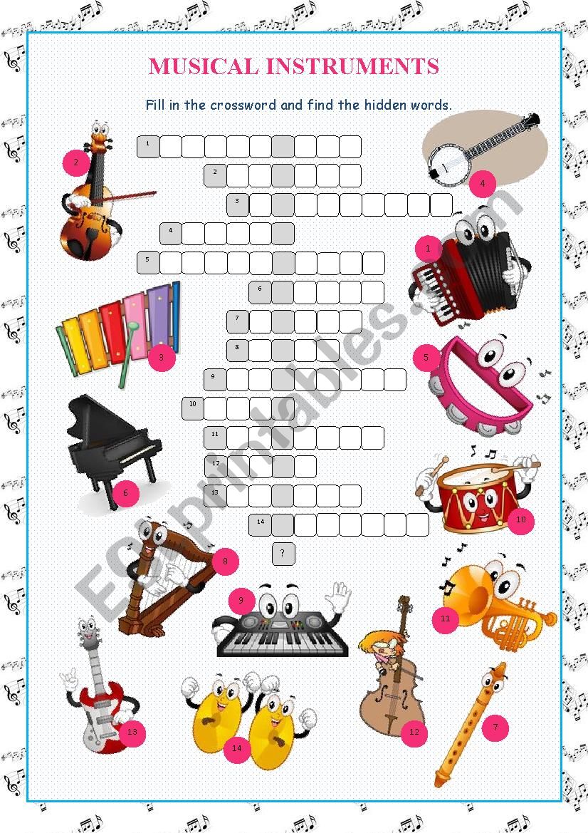 Musical Instruments Crossword Puzzle