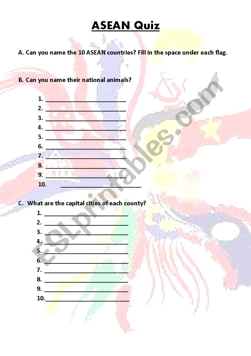 ASEAN quiz & mini book worksheet