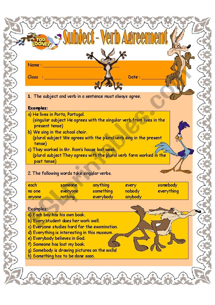 Subject-Verb Agreement For Intermediate