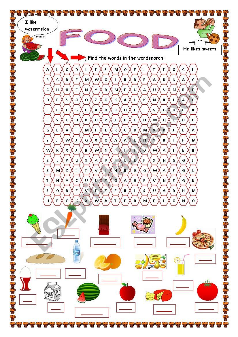 food wordsearch worksheet