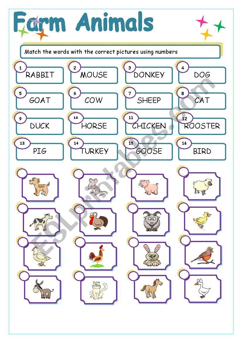 FARM ANIMALS WORKSHEET (animals set 1)