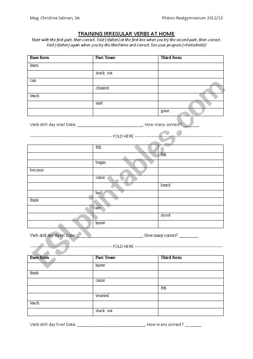 Irregular Verbs: training worksheet