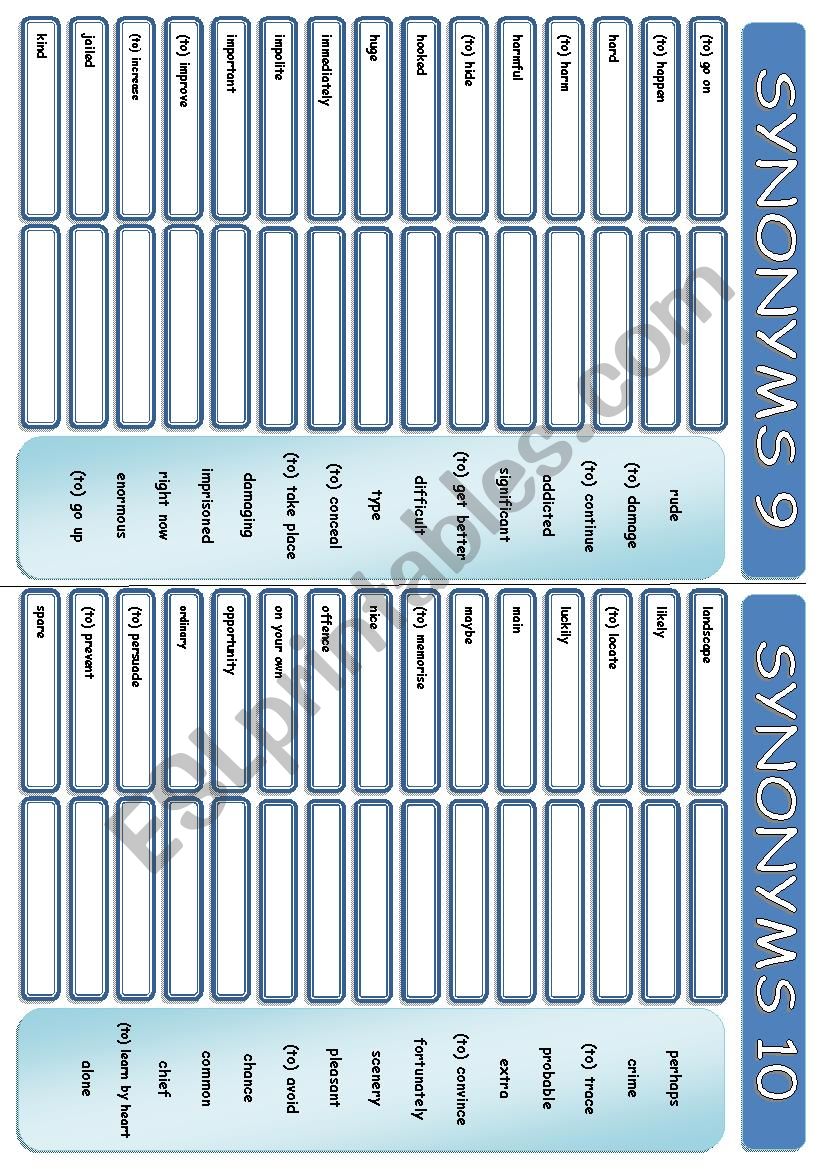 SYNONYMS 9-10 worksheet