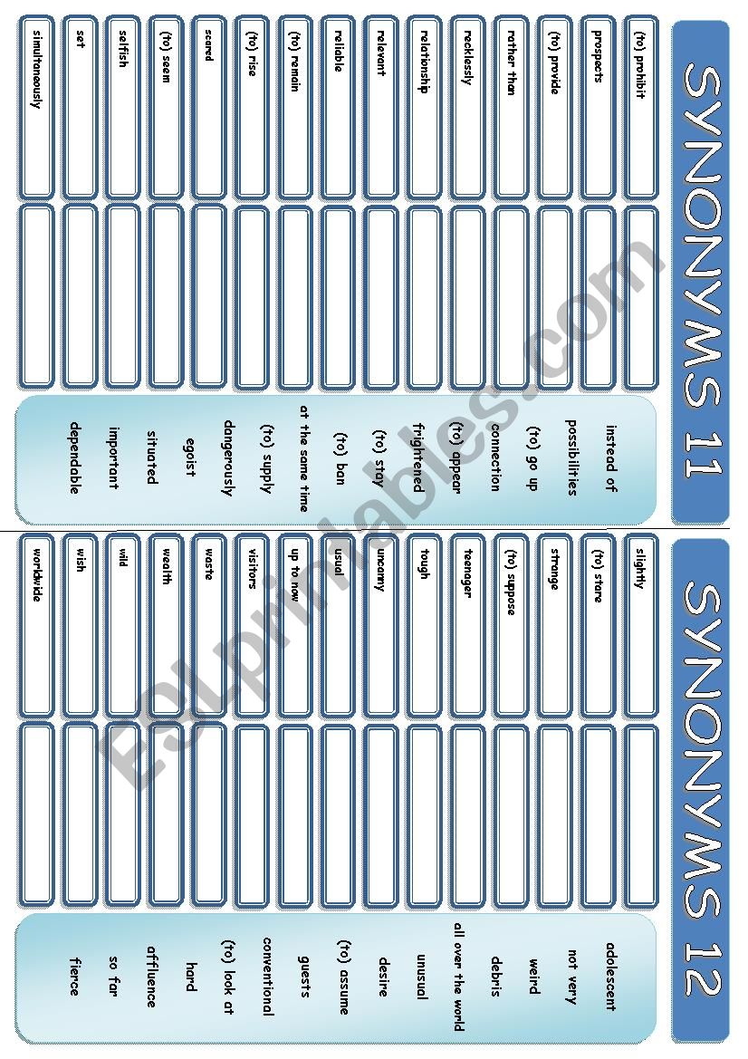 SYNONYMS 11-12 worksheet