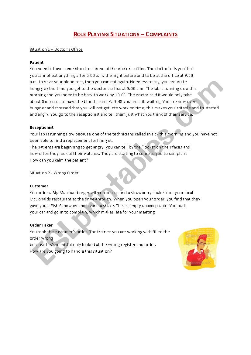 Role play - complaints worksheet