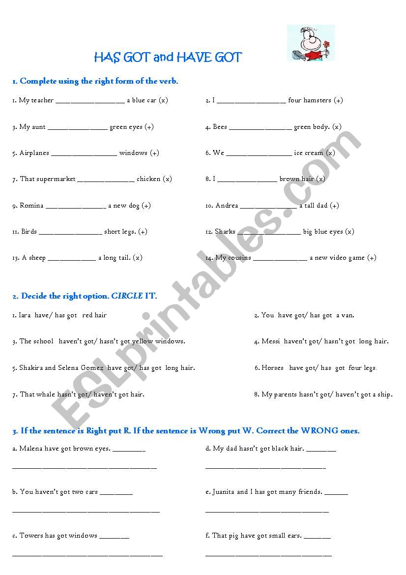Have got and Has got Exc worksheet