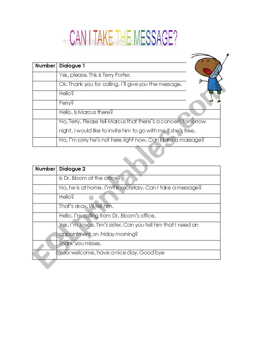 Telephoning conversations  worksheet