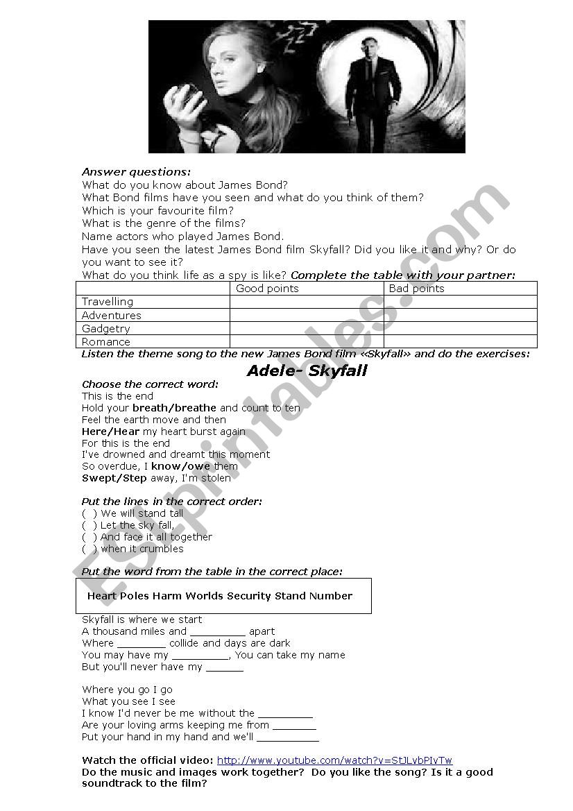 Adele-skyfall worksheet