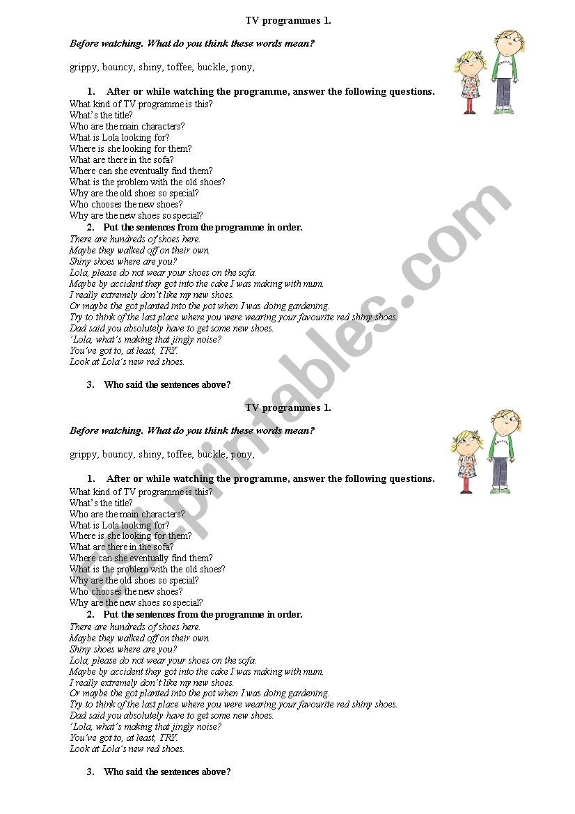 Charlie and Lola worksheet