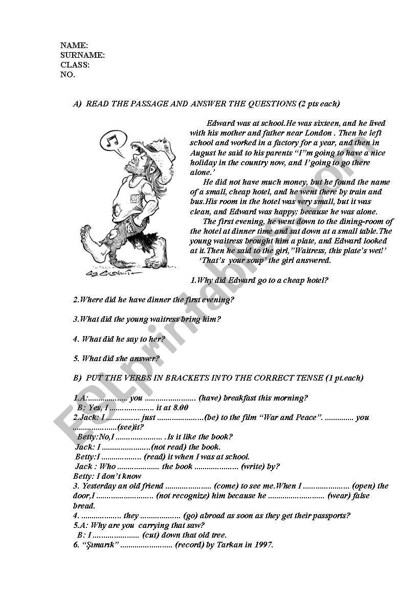 reading comprehension   worksheet