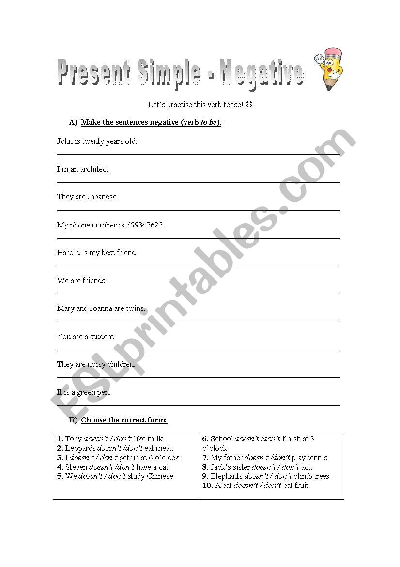 Present Simple - Negative Form Present Simple - Negative Form