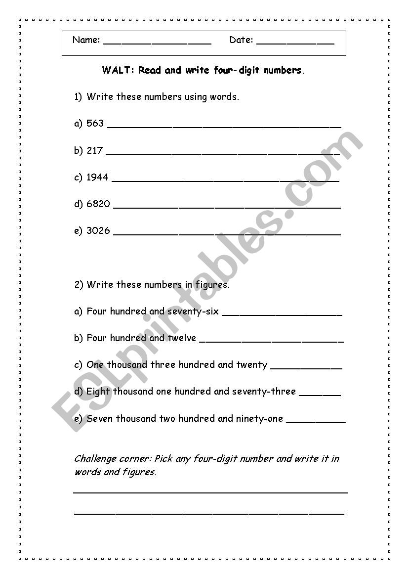 Writing Numbers In Words ESL Worksheet By Marvioleta