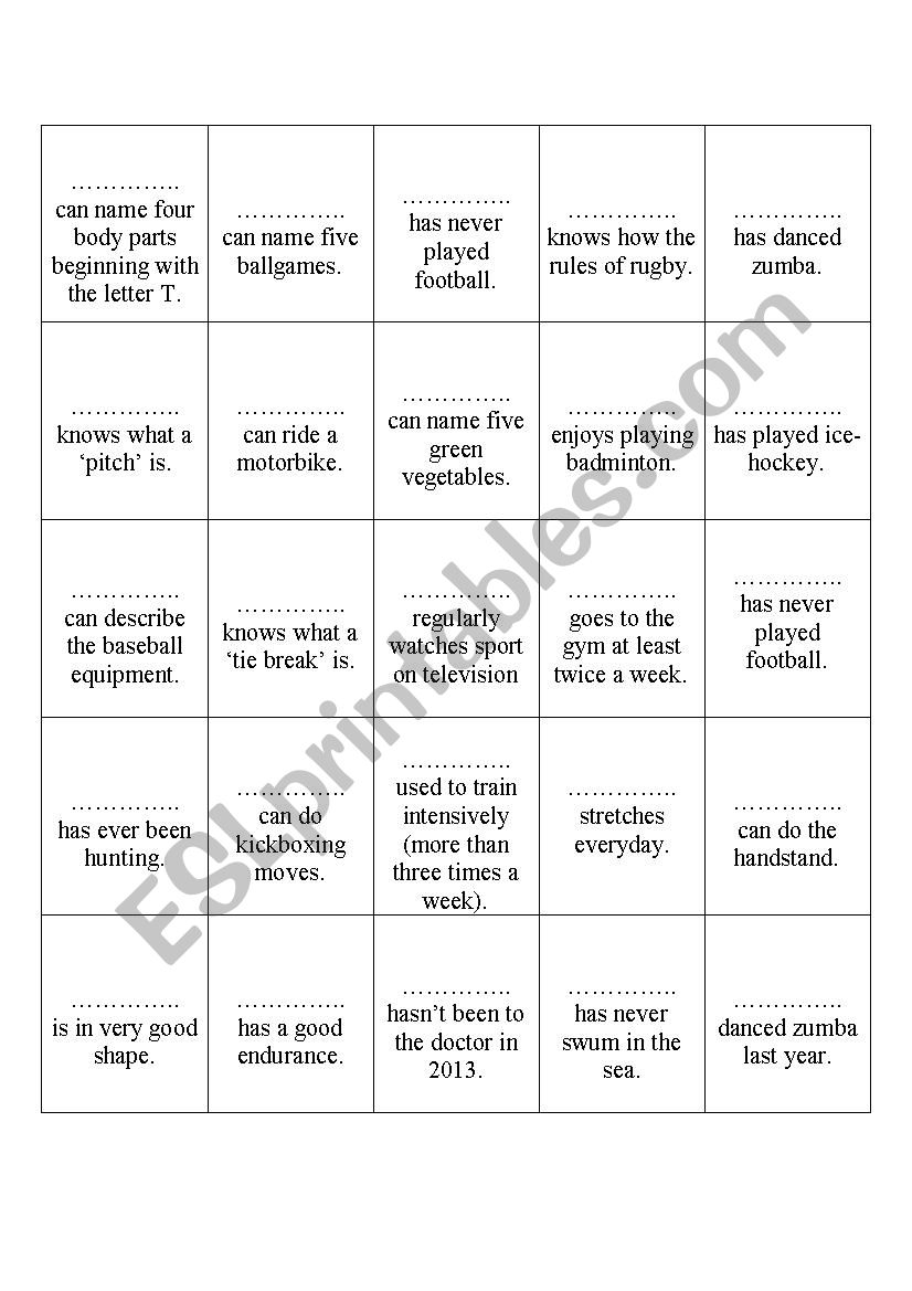 Sports worksheet