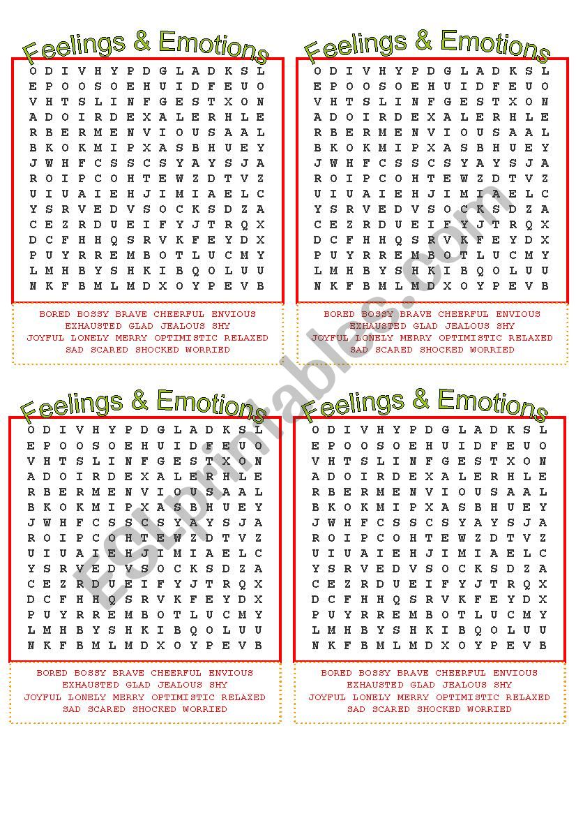 Feelings and Emotions Crossword
