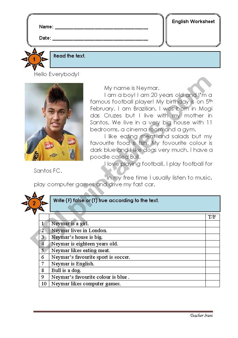 Neymar worksheet