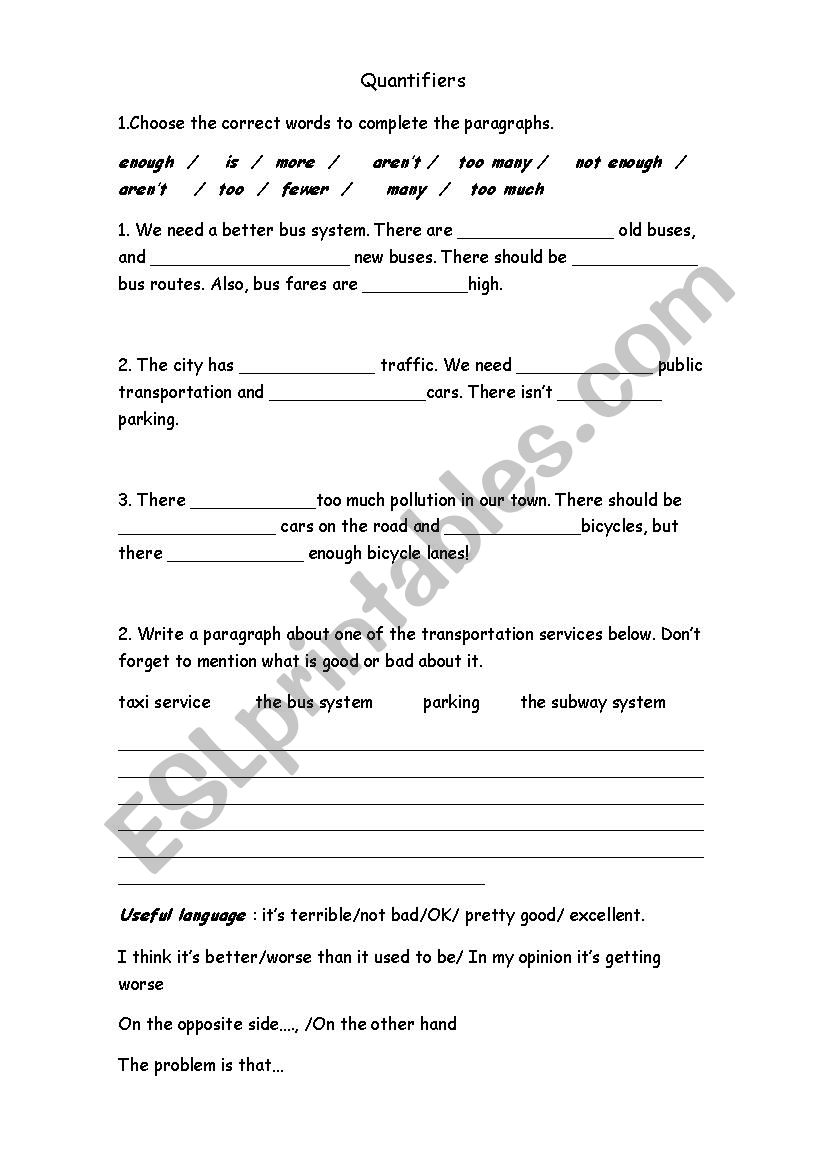 Quantifiers worksheet