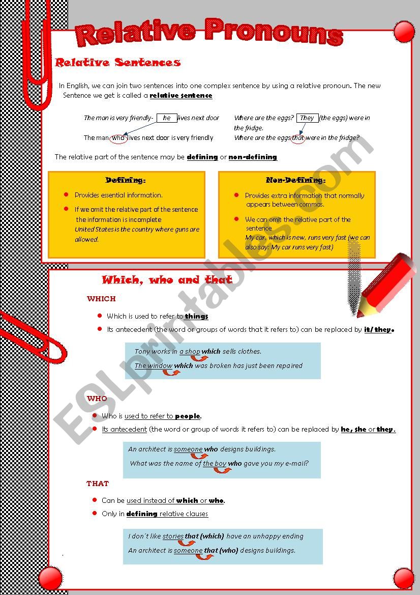 Relative pronouns worksheet